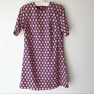 Pink and blue geometric print short sleeve dress